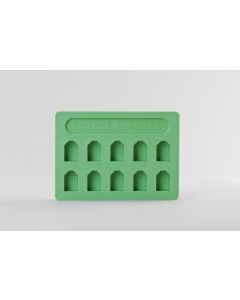 Cochlea embedding mold with 10 numbered rectangular wells 10x8x6mm, trapezoids tips, cochlea, green