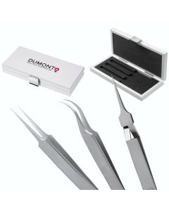 Dumont Set of 3 Tweezers, Biological Grade, Dumoxel, incl. Storage Box