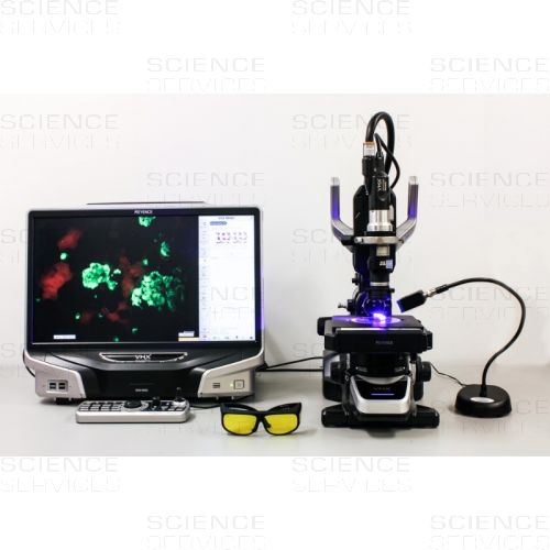 Fluorescent mineral sample imaged with the Keyence VHX with NIGHTSEA Fluorescence adapter system.